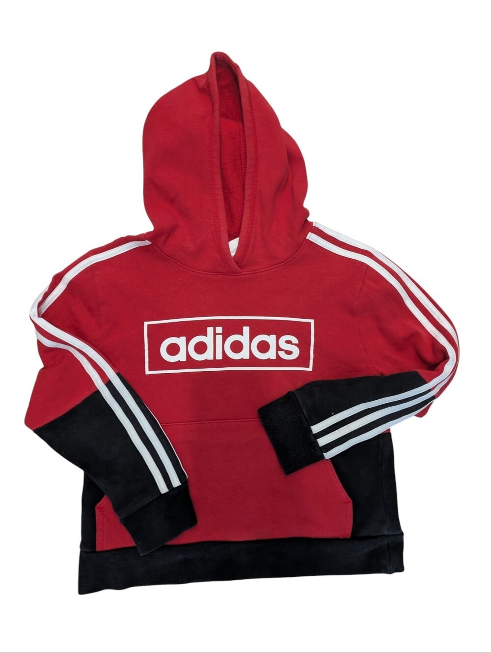 adidas Red & Black Kids Hooded Sweatshirt with White Stripes